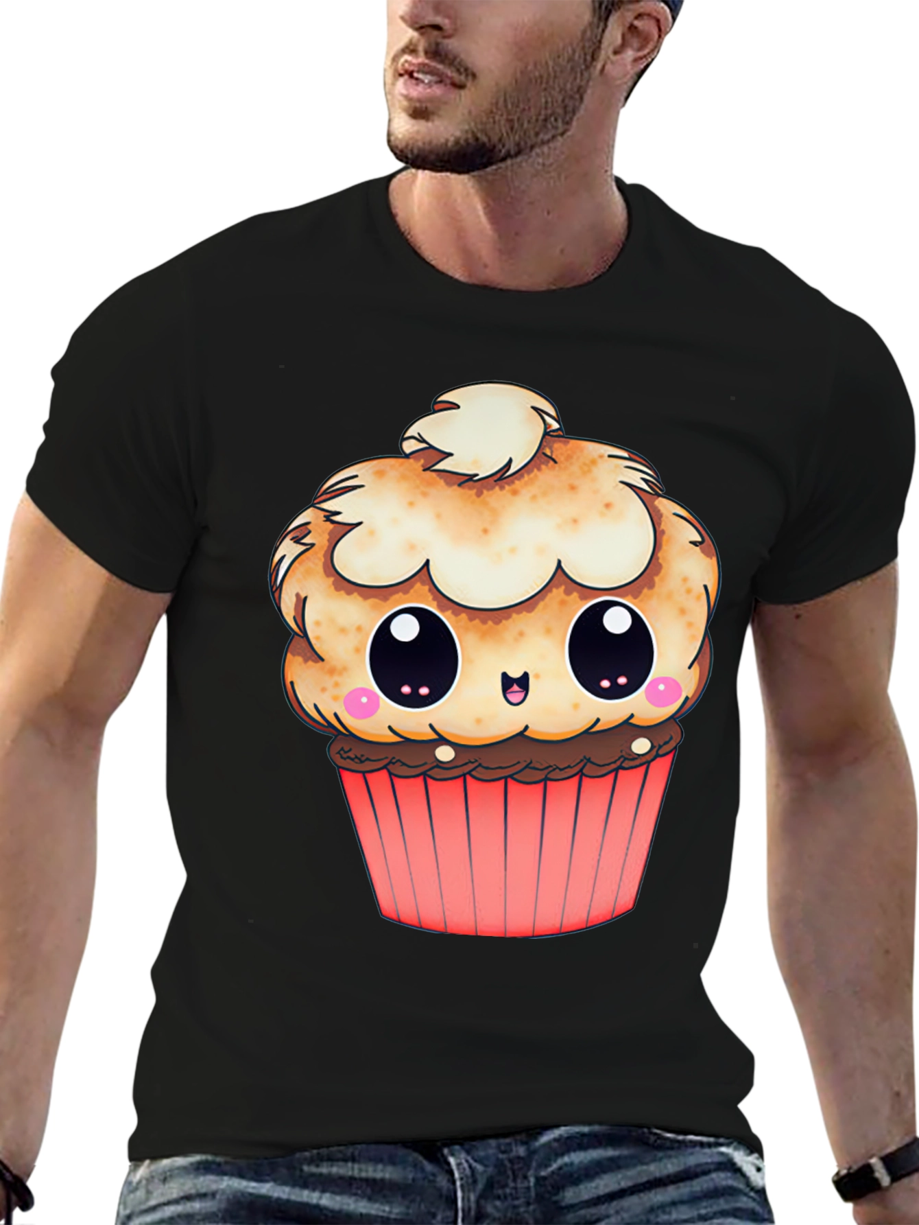 Cute Cupcake Graphic T-Shirt - Black