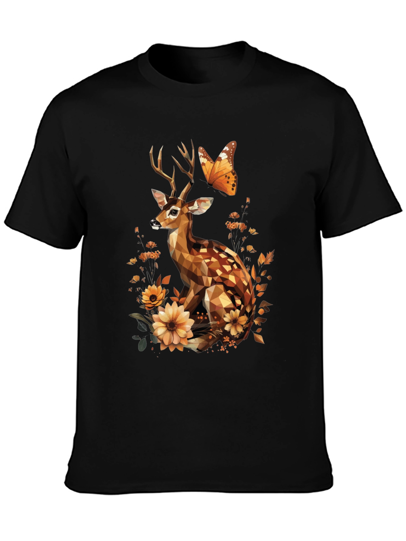 Geometric Deer & Butterfly Graphic T-Shirt