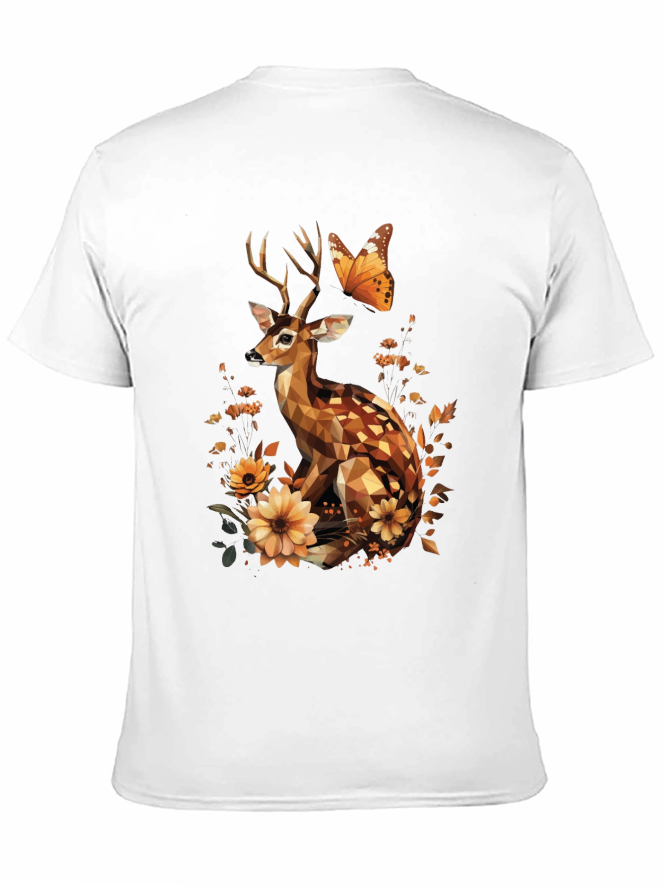 Geometric Deer & Butterfly Graphic T-Shirt