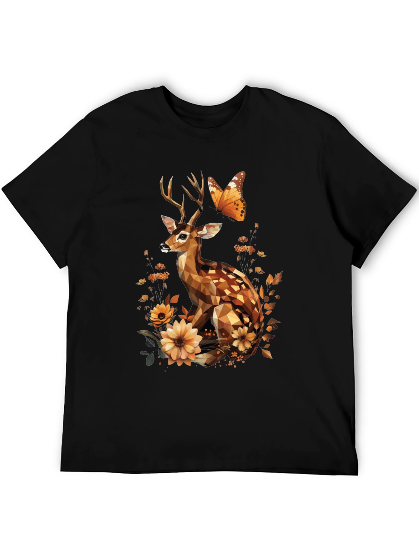 Geometric Deer & Butterfly Graphic T-Shirt