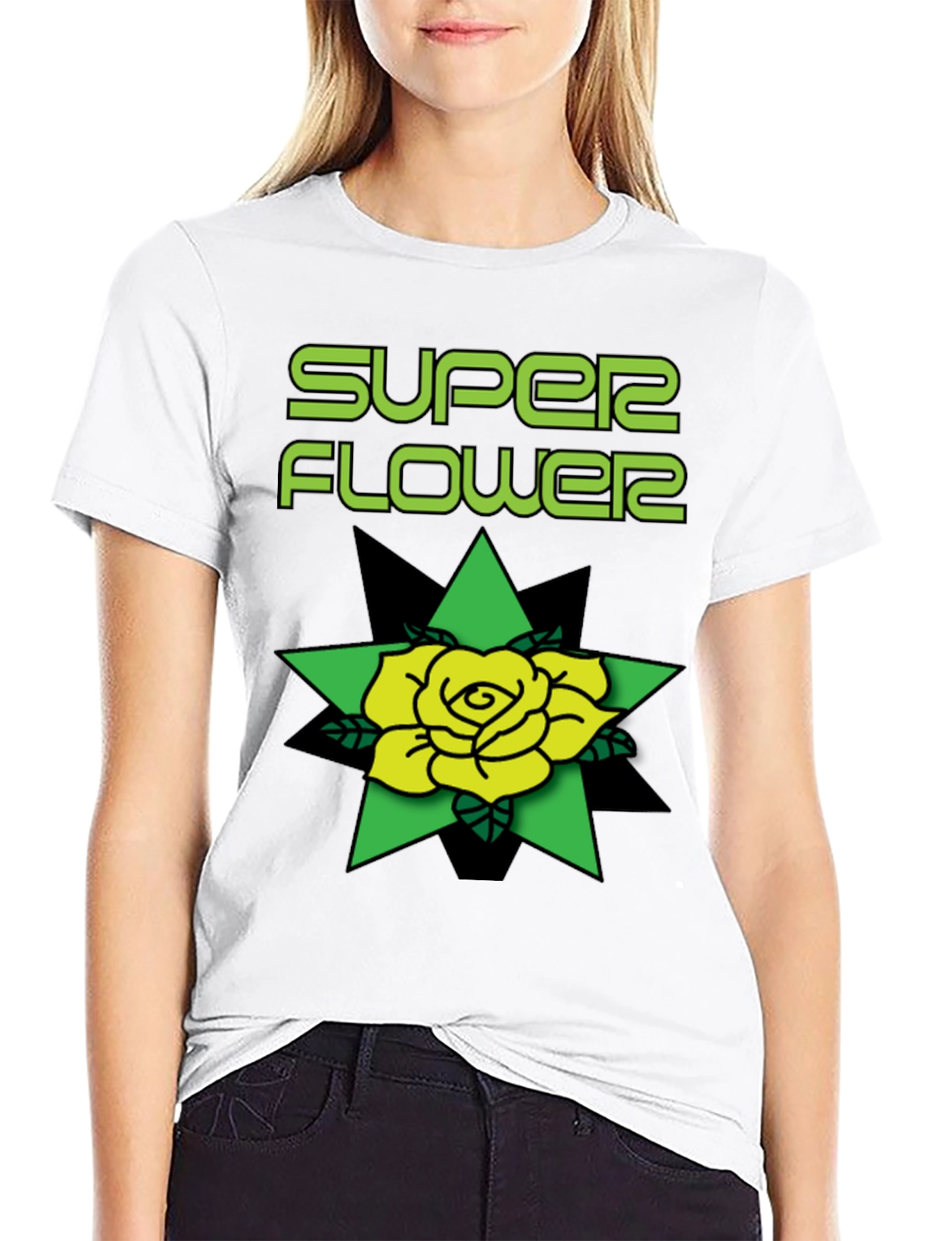 Super Flower Black T-Shirt Rose Graphic