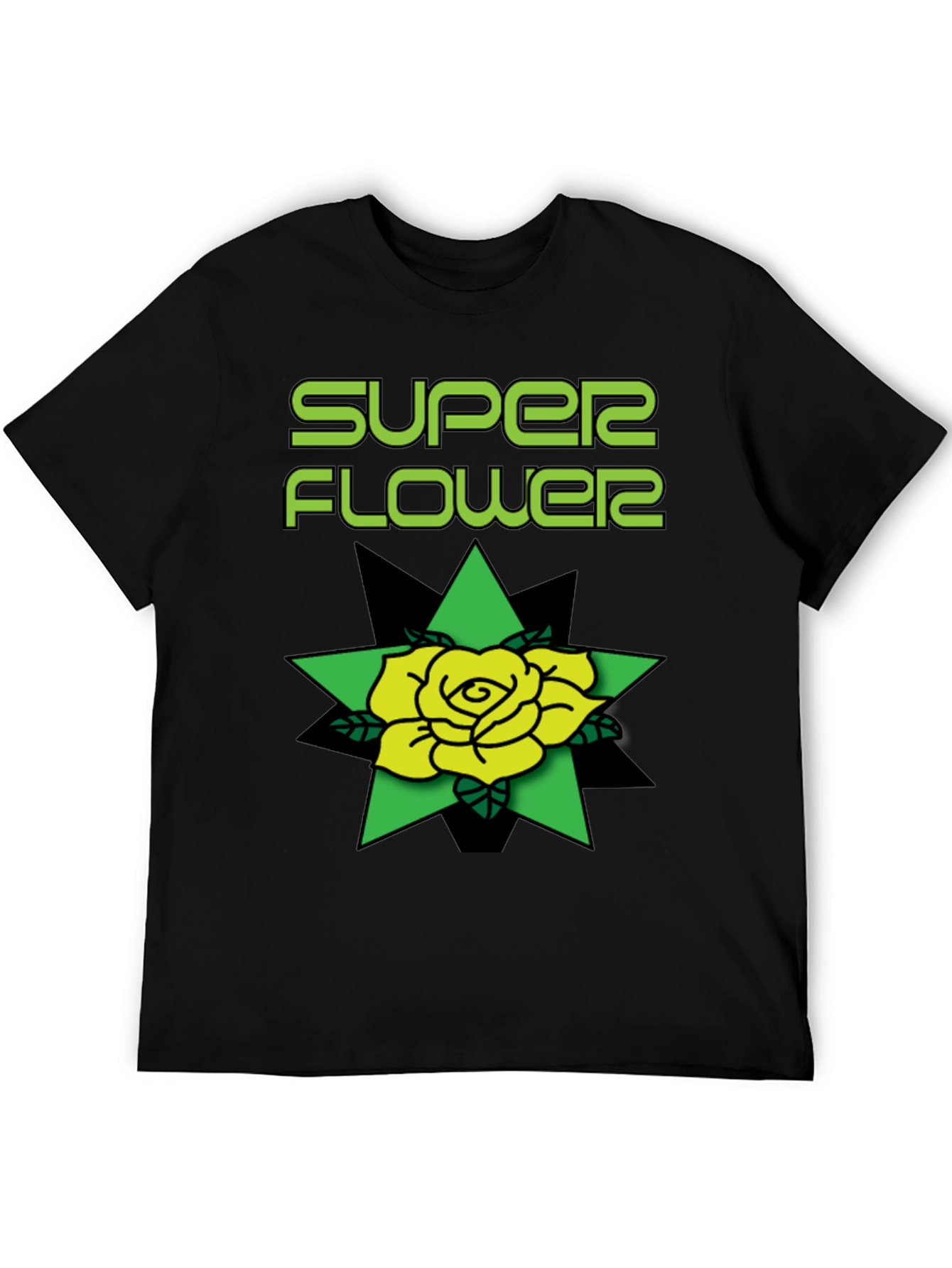 Super Flower Black T-Shirt Rose Graphic