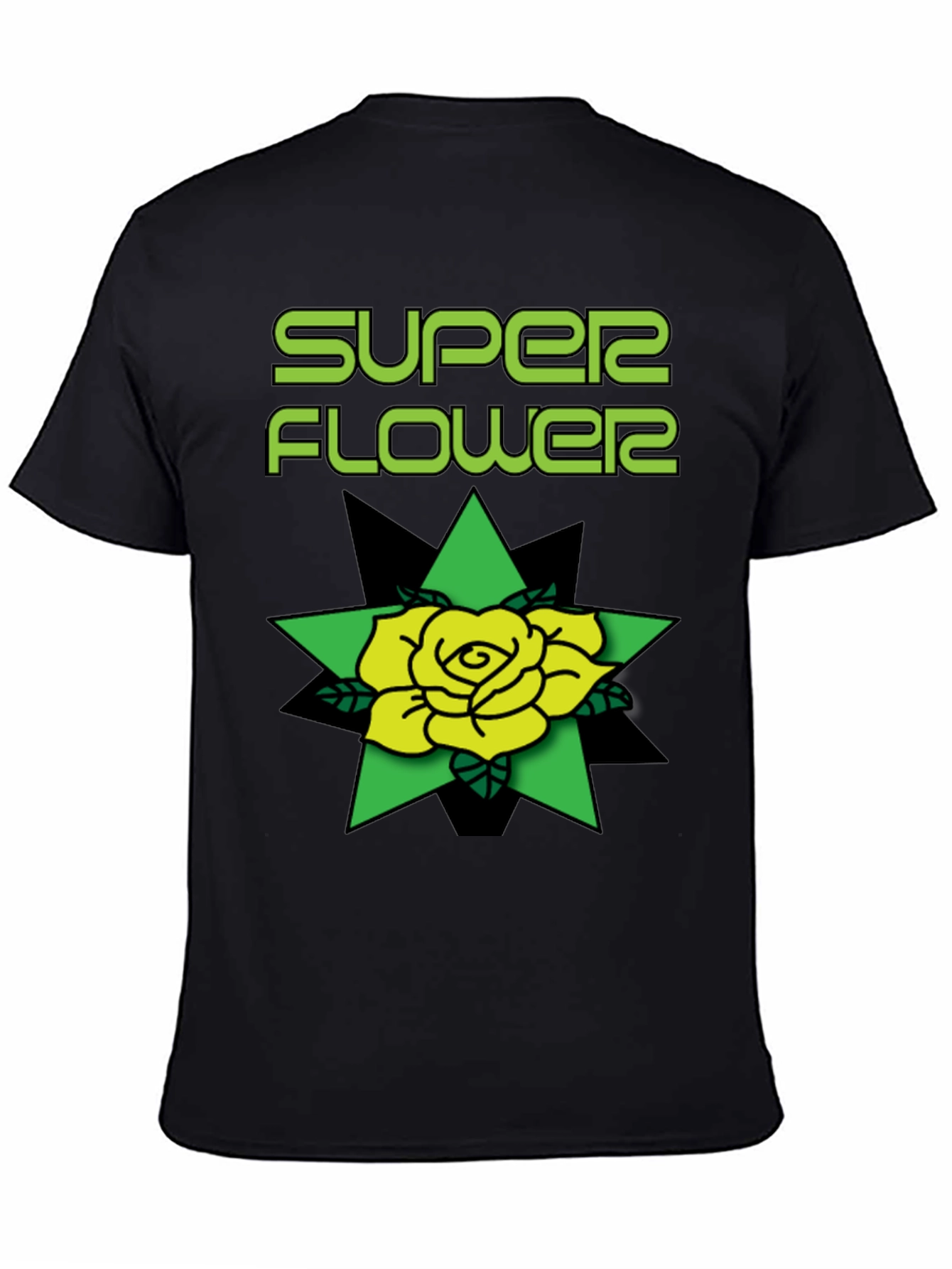 Super Flower Black T-Shirt Rose Graphic