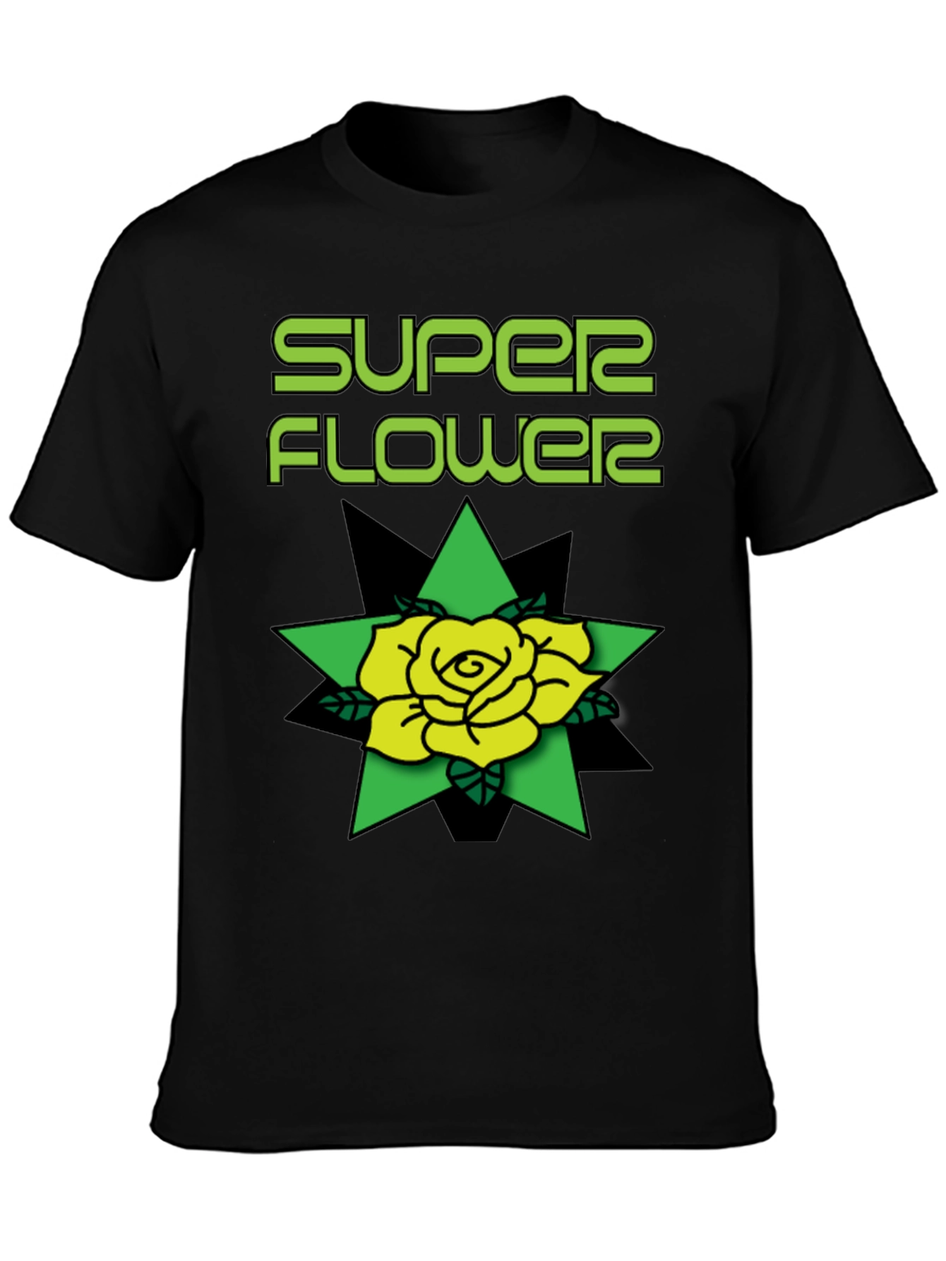 Super Flower Black T-Shirt Rose Graphic