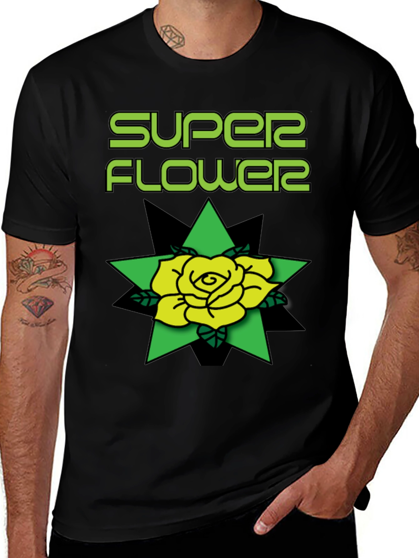 Super Flower Black T-Shirt Rose Graphic