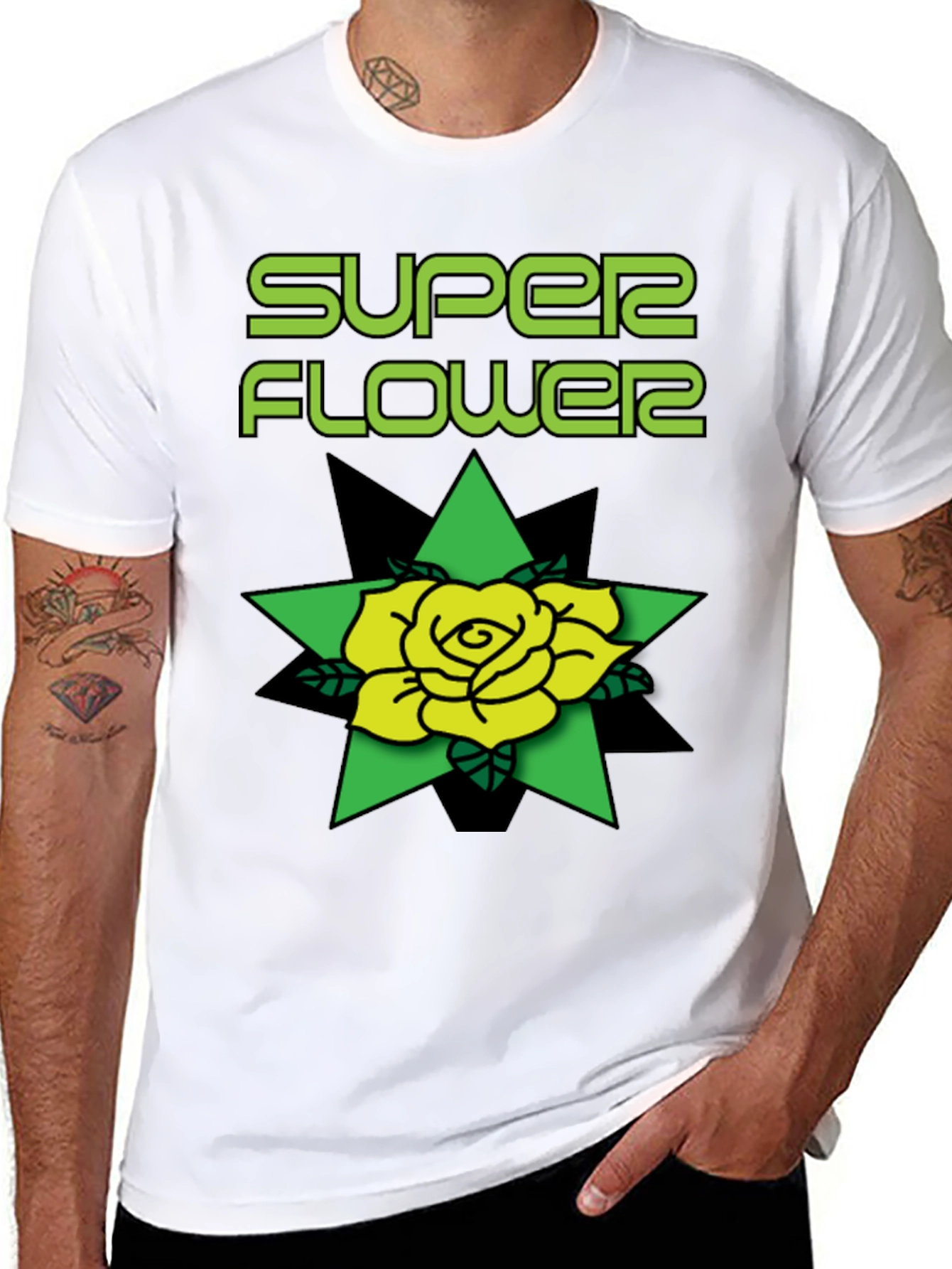 Super Flower Black T-Shirt Rose Graphic