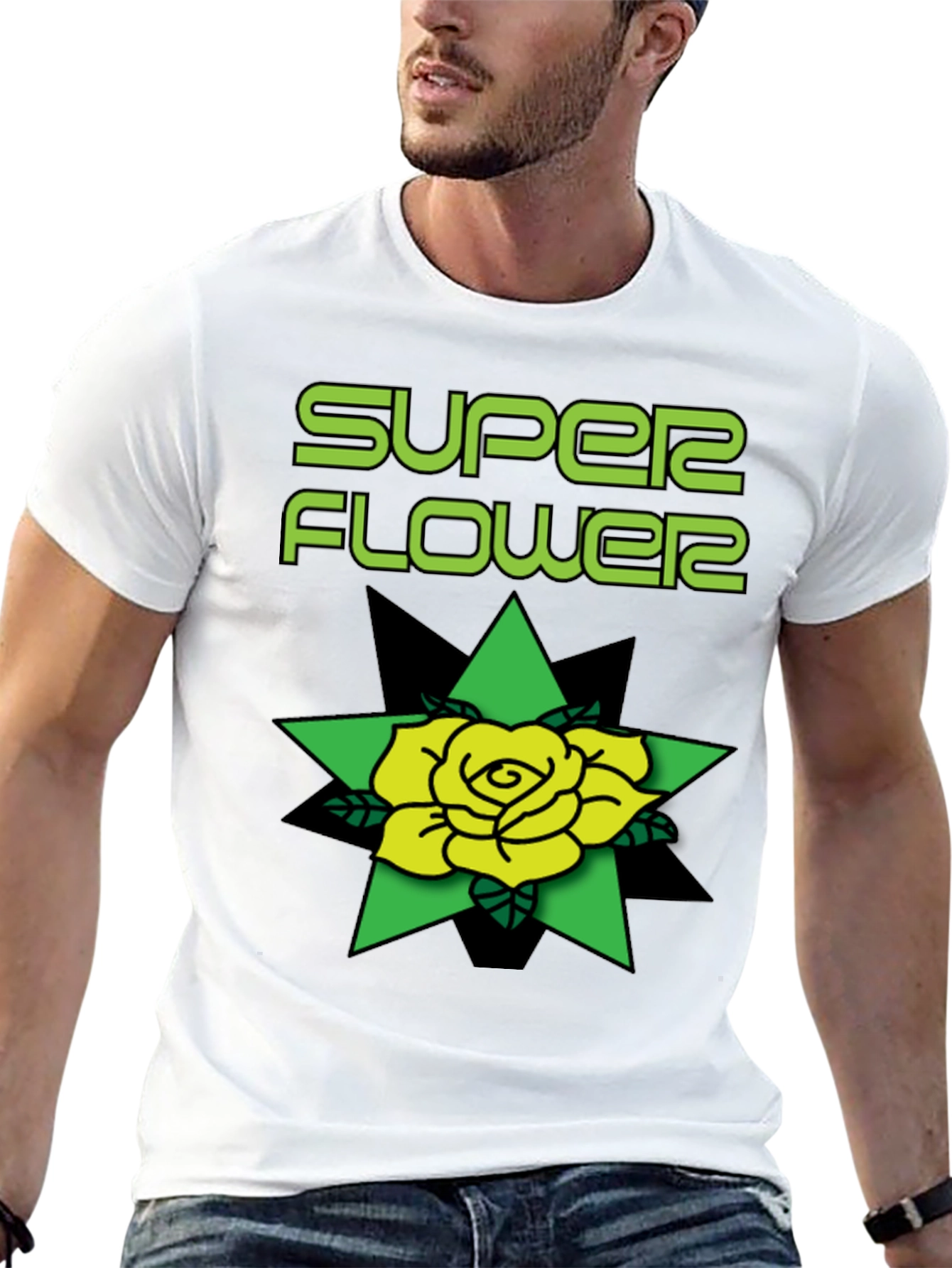 Super Flower Black T-Shirt Rose Graphic