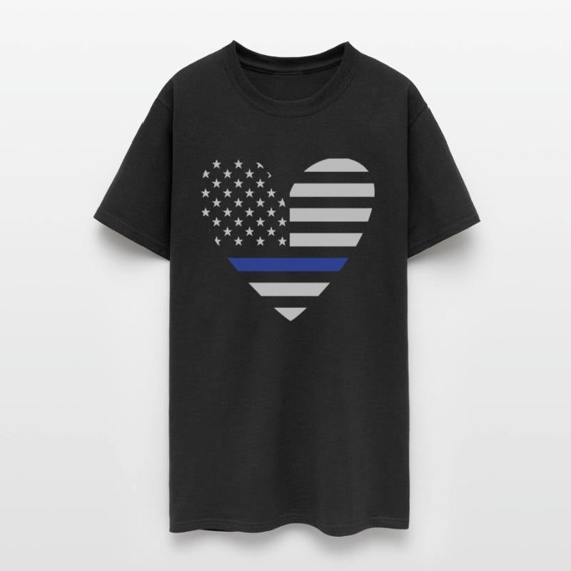 Police Shirt, Heart Thin Blue Line USA Flag Tee,