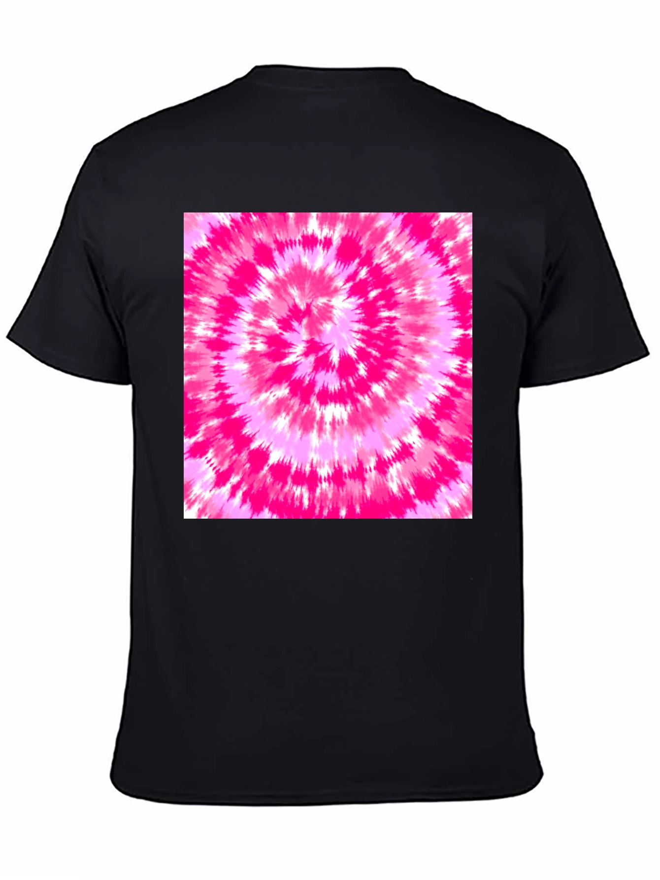 Black Tee with Vibrant Pink Tie-Dye Design