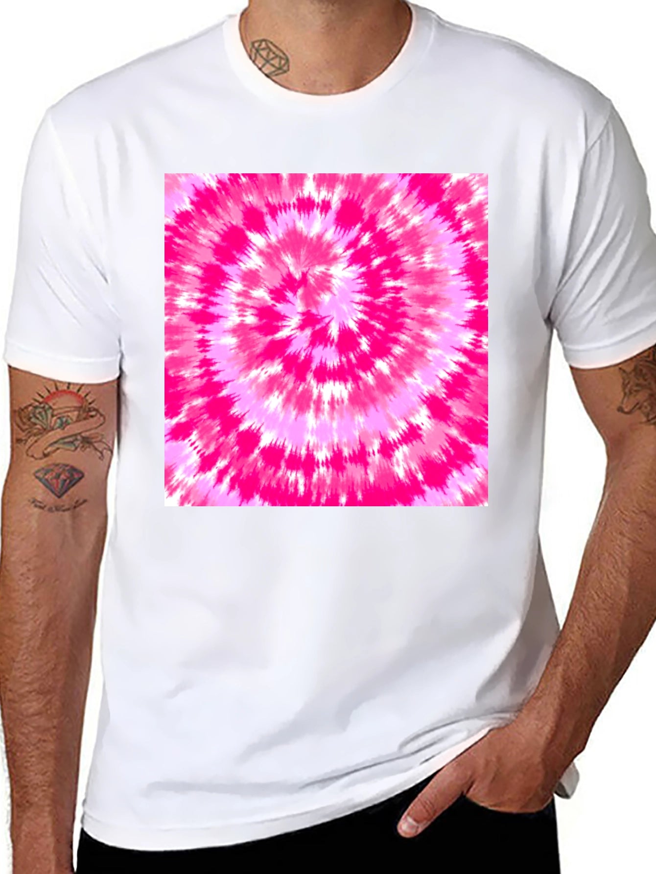 Black Tee with Vibrant Pink Tie-Dye Design