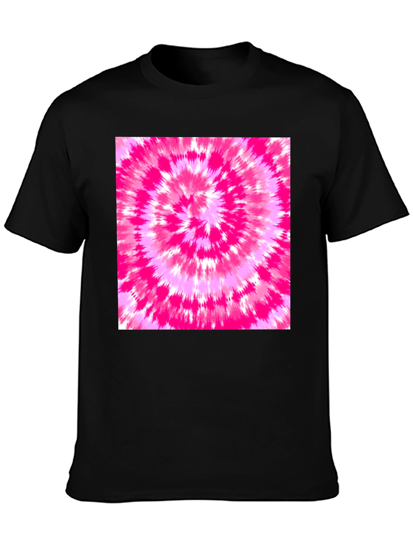 Black Tee with Vibrant Pink Tie-Dye Design