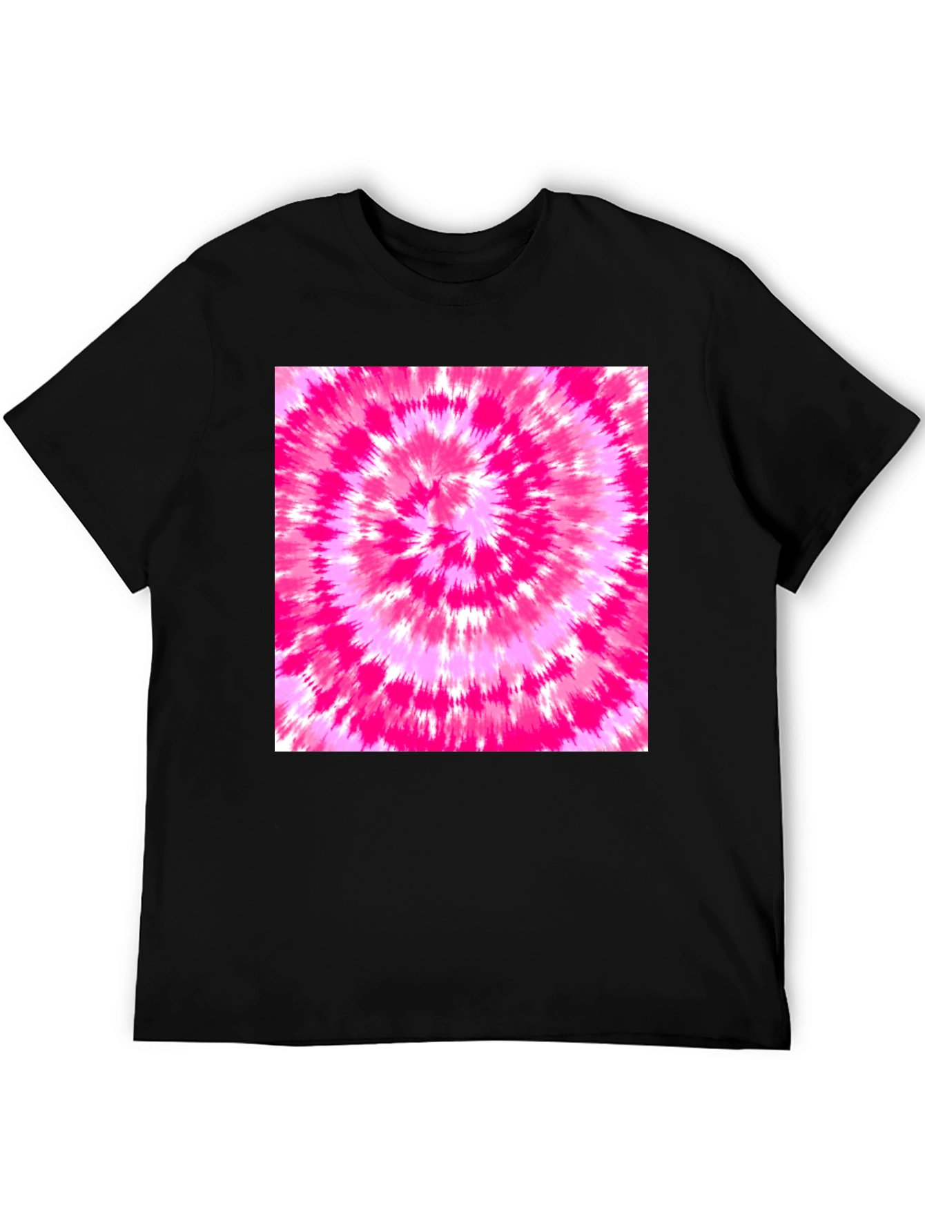 Black Tee with Vibrant Pink Tie-Dye Design