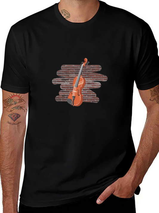Violin Brick Wall Graphic Tee - Unique Music Lover Shirt