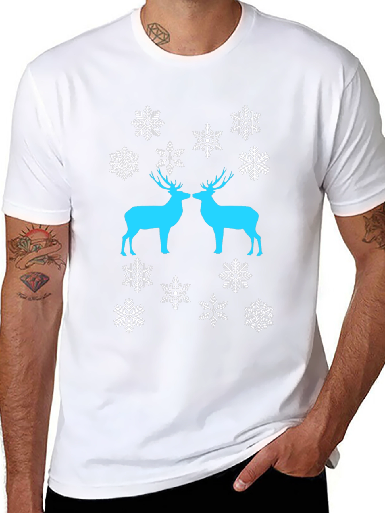 Festive Deer Snowflake Graphic Tee - Black