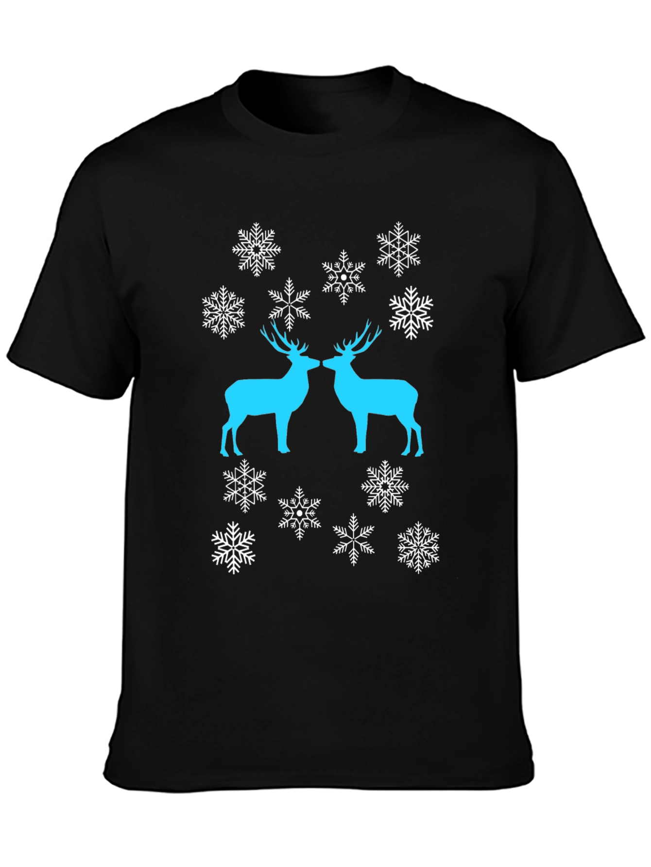 Festive Deer Snowflake Graphic Tee - Black