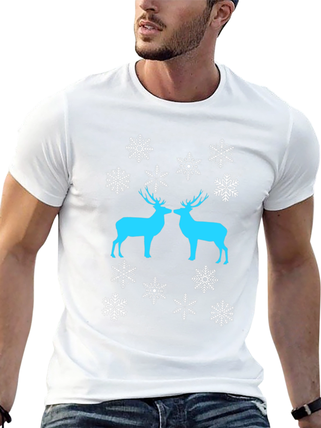 Festive Deer Snowflake Graphic Tee - Black