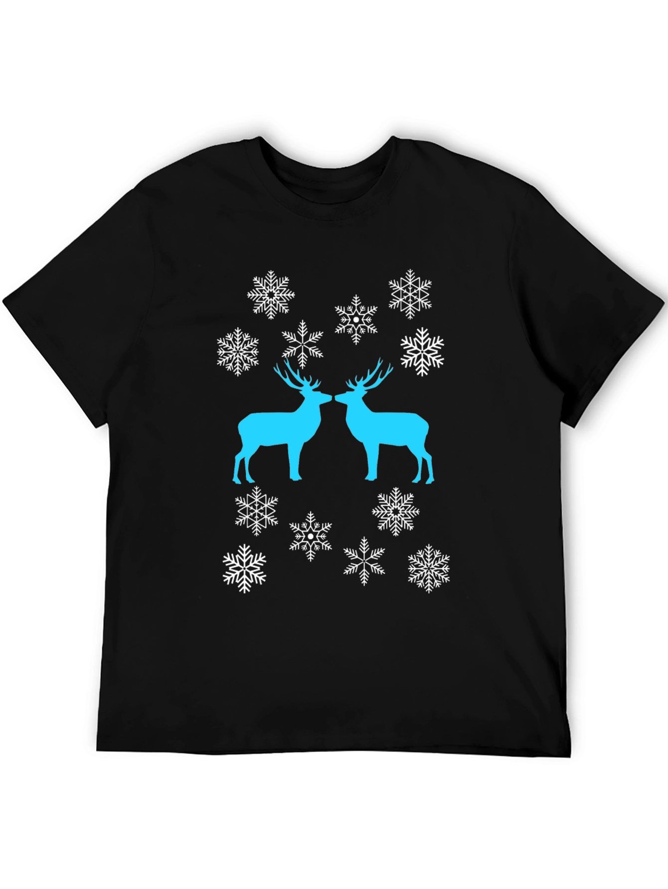 Festive Deer Snowflake Graphic Tee - Black