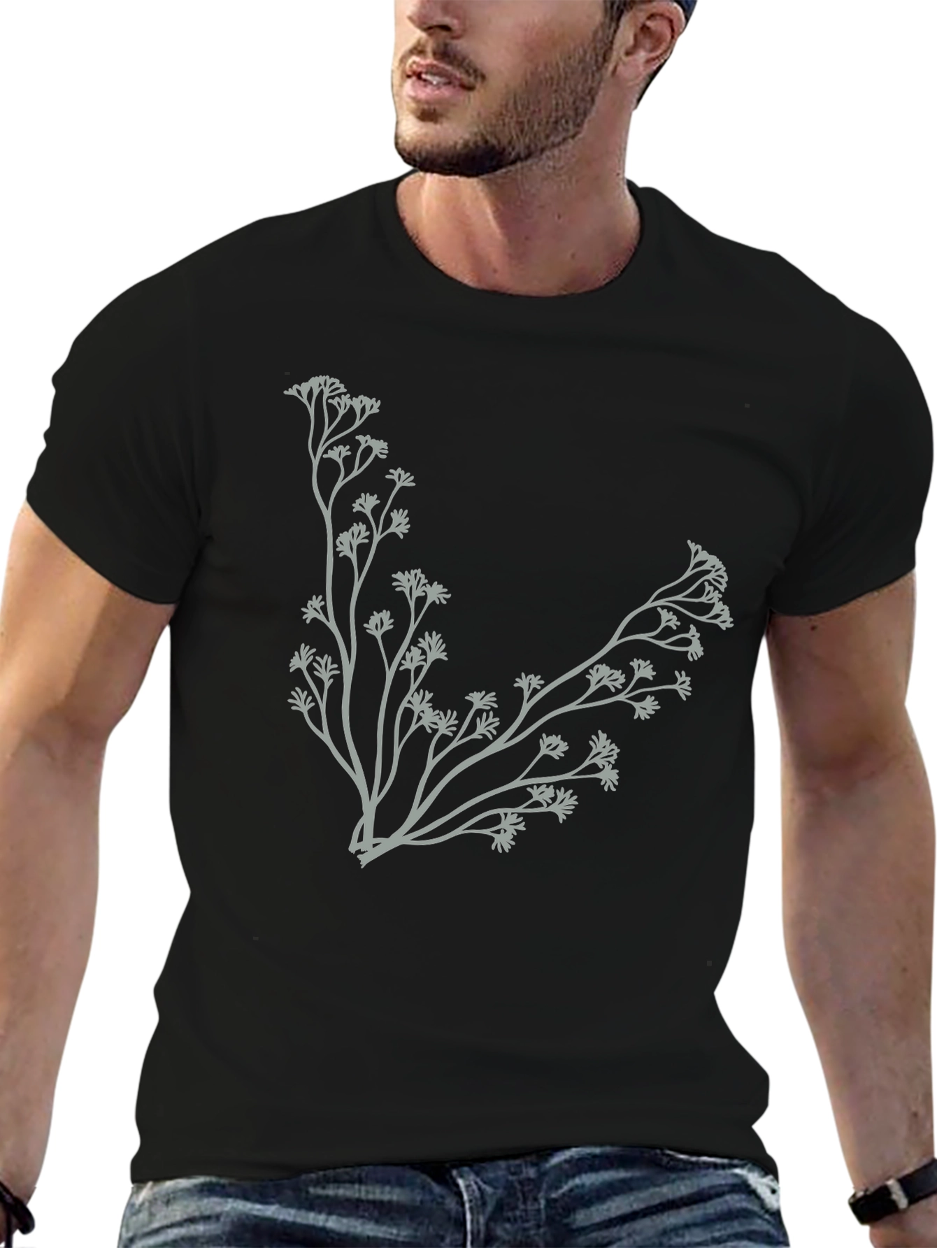 Botanical Branch Graphic Black T-Shirt