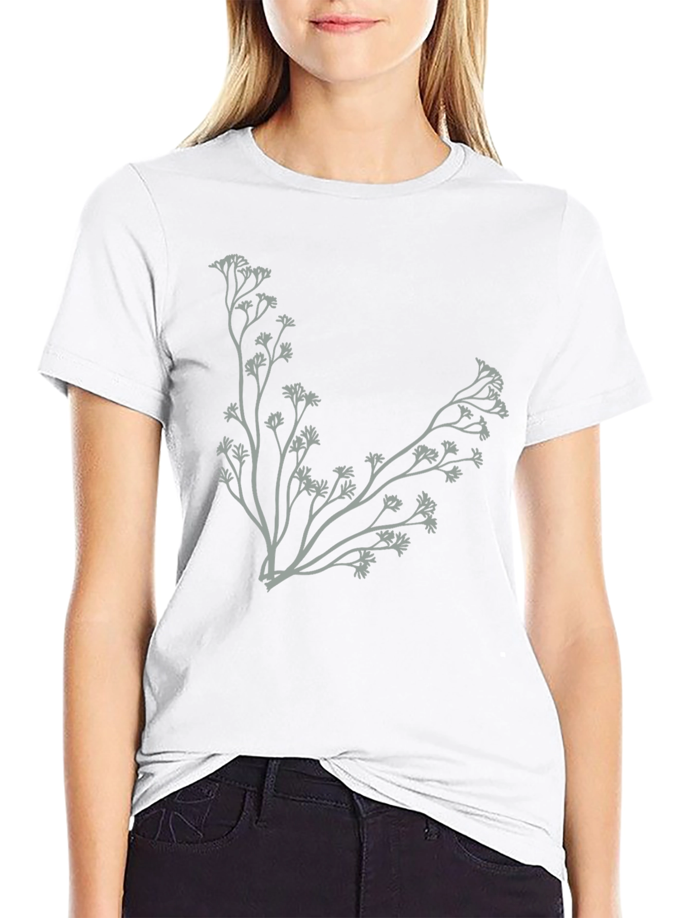 Botanical Branch Graphic Black T-Shirt