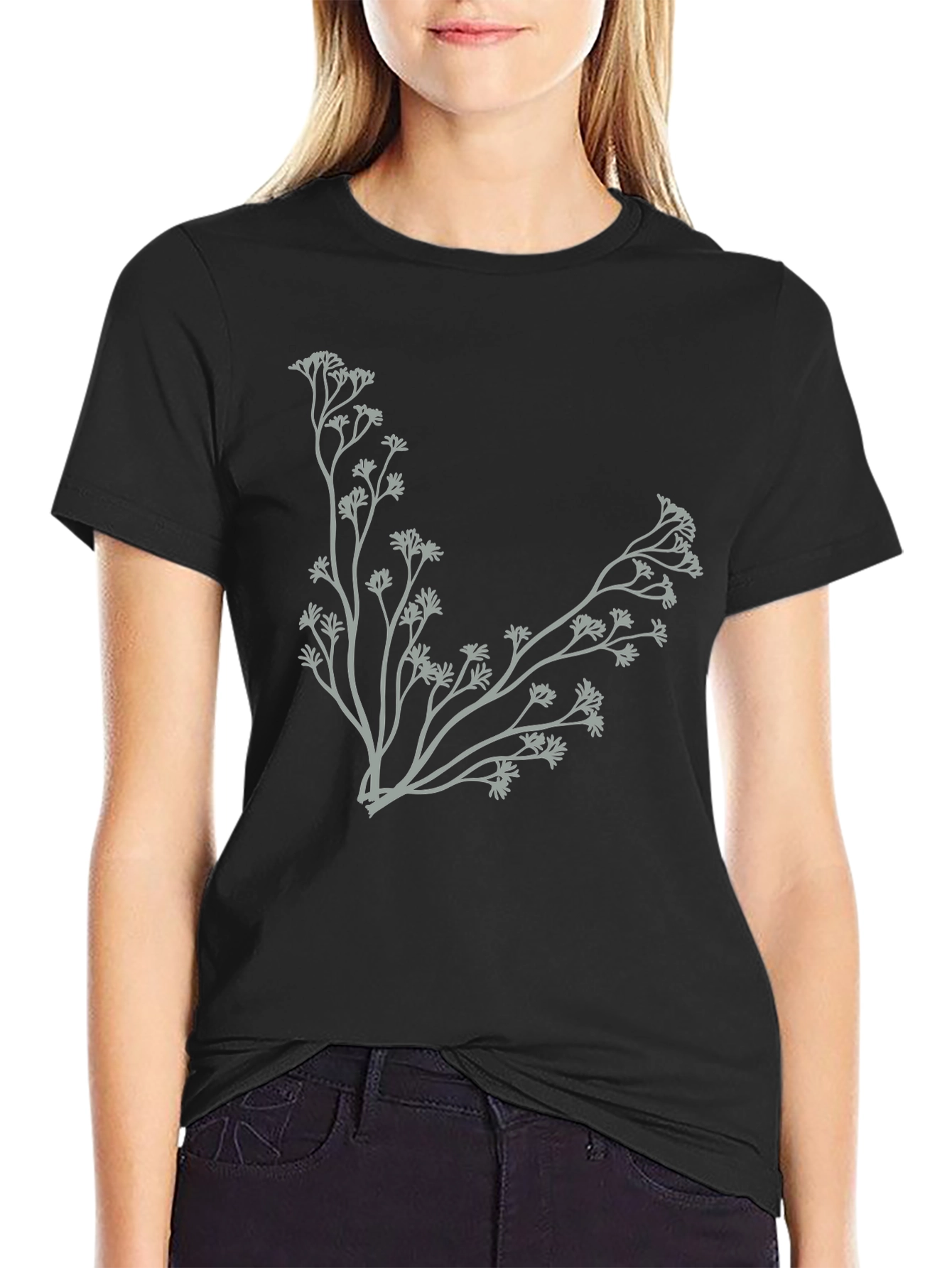 Botanical Branch Graphic Black T-Shirt