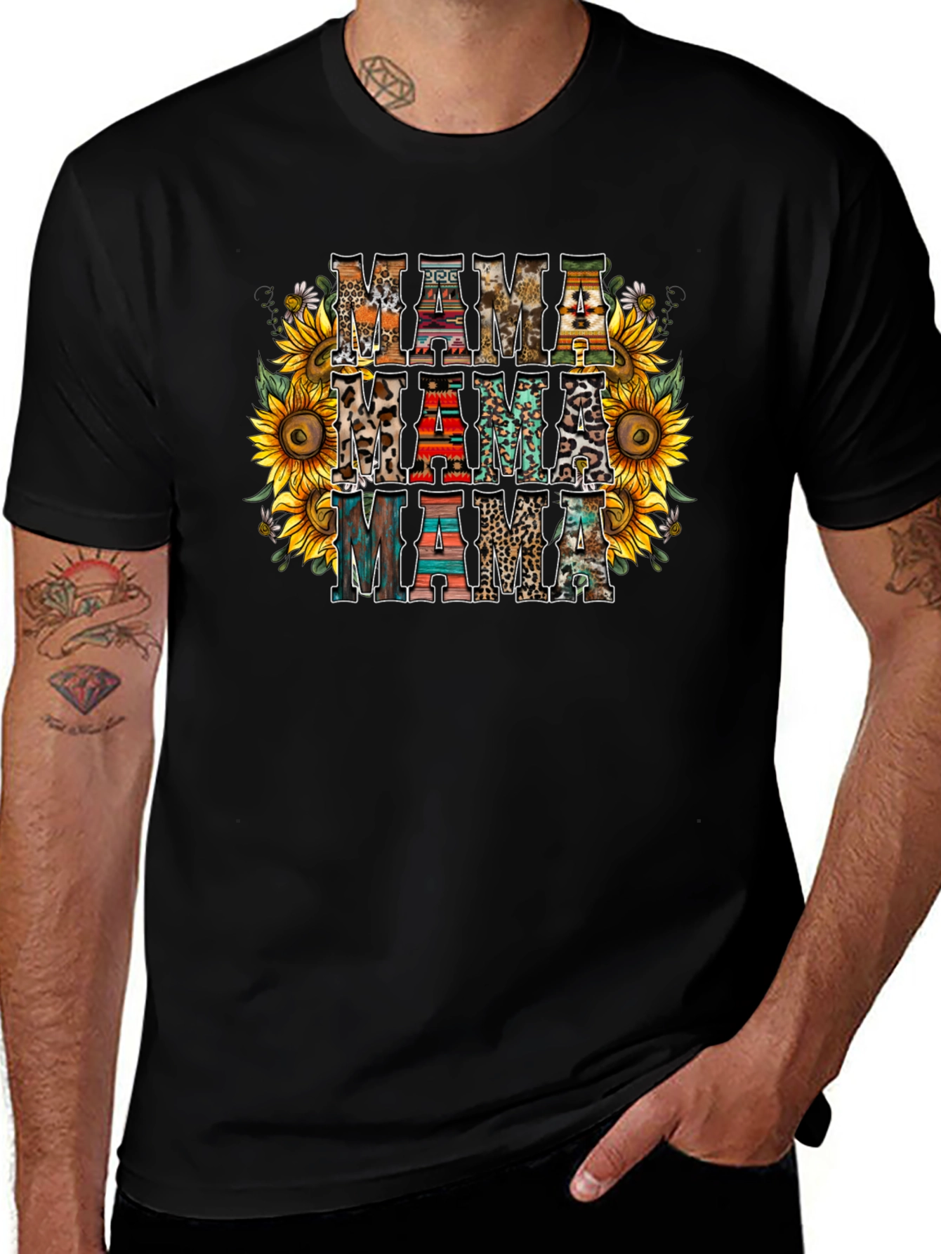 Rustic Mama T-Shirt Sunflower Print