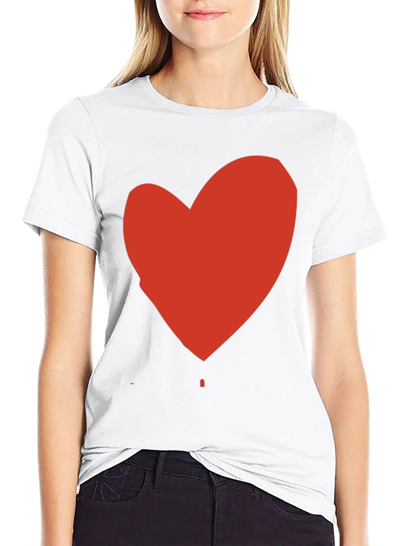 Black T-Shirt with Red Heart Graphic Print