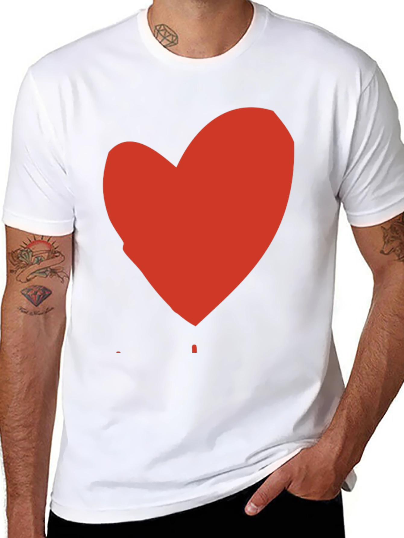 Black T-Shirt with Red Heart Graphic Print