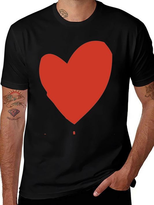 Black T-Shirt with Red Heart Graphic Print