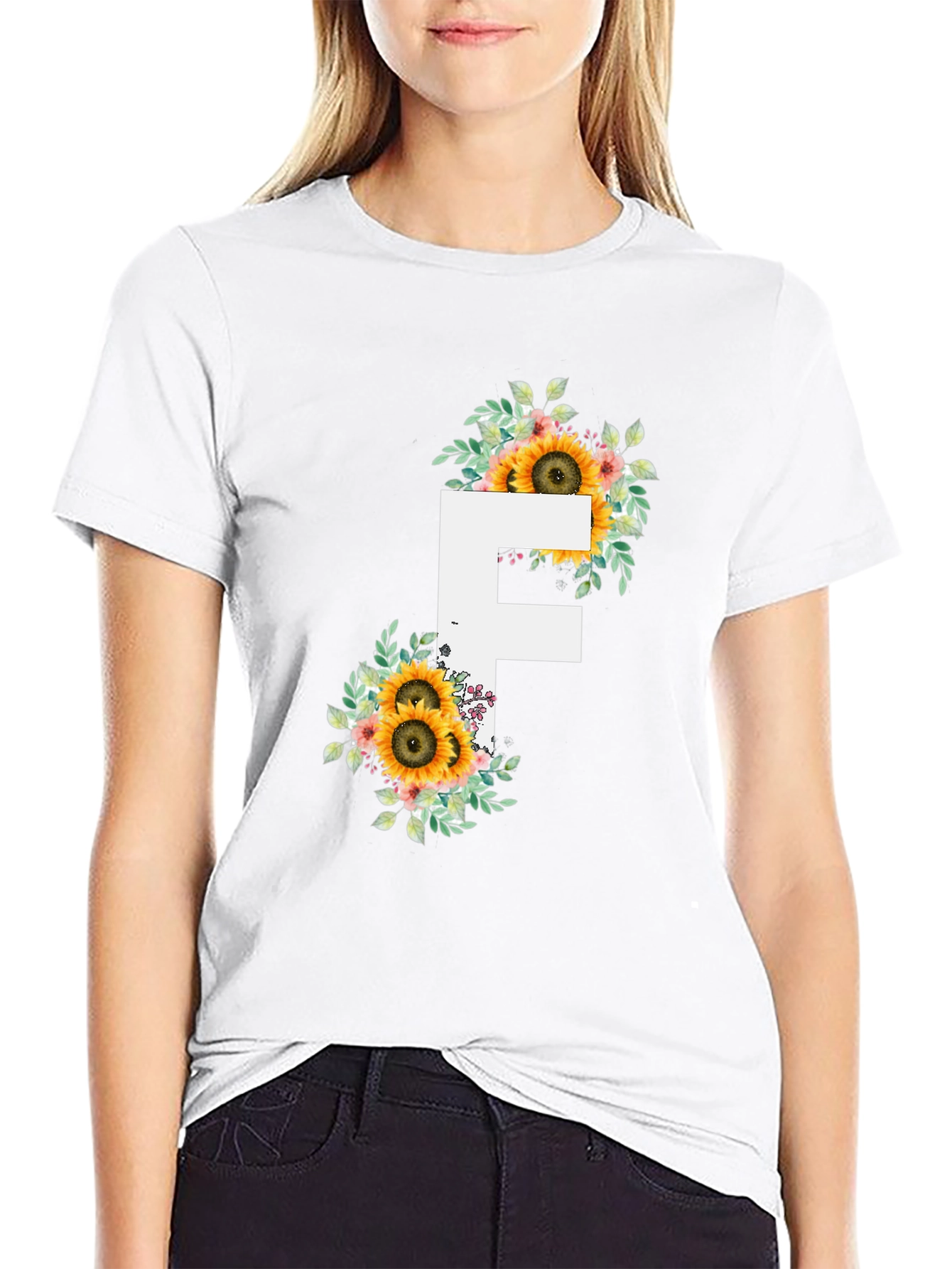 Sunflower Letter F Black T-Shirt