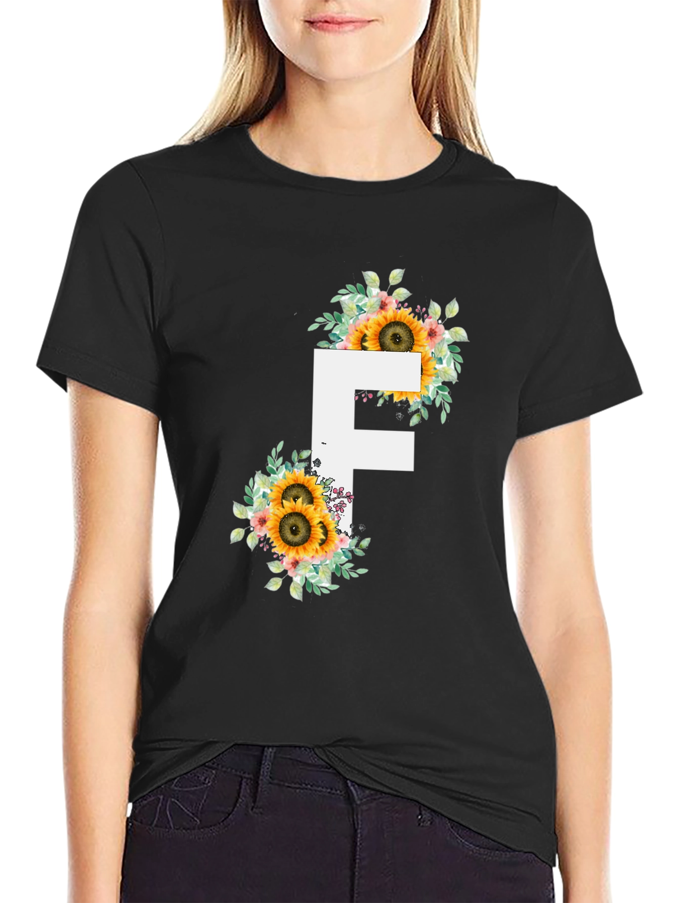 Sunflower Letter F Black T-Shirt