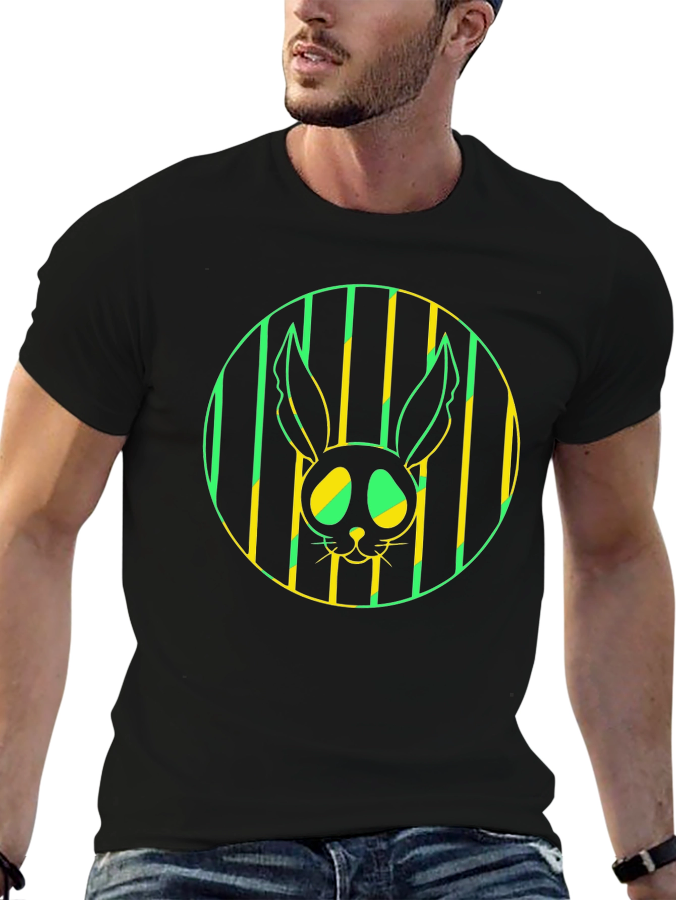 Rabbit Graphic Tee - Stylish Mens Black T-Shirt