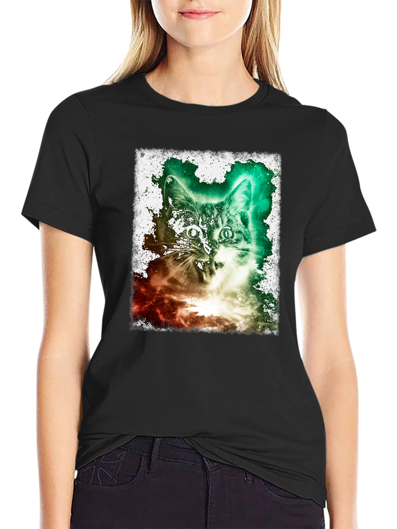 Galaxy Cat Graphic Black T-Shirt