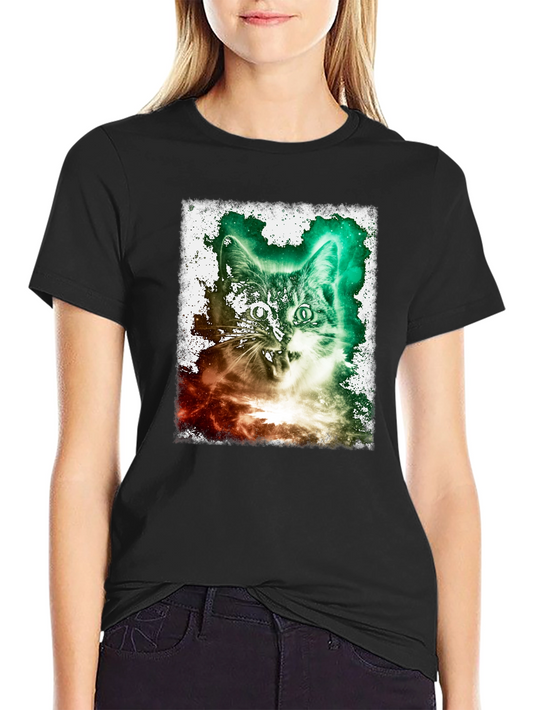 Galaxy Cat Graphic Black T-Shirt