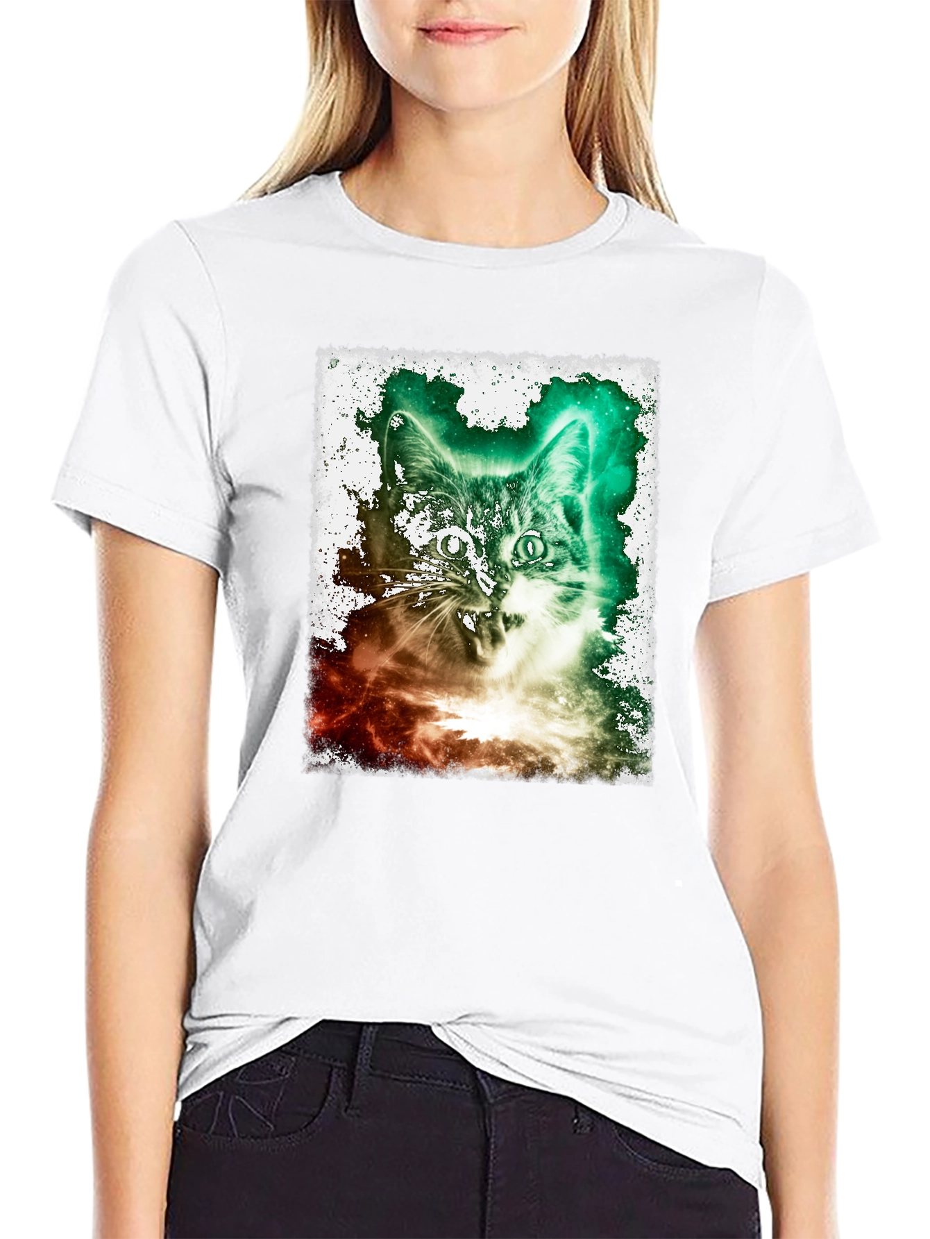 Galaxy Cat Graphic Black T-Shirt