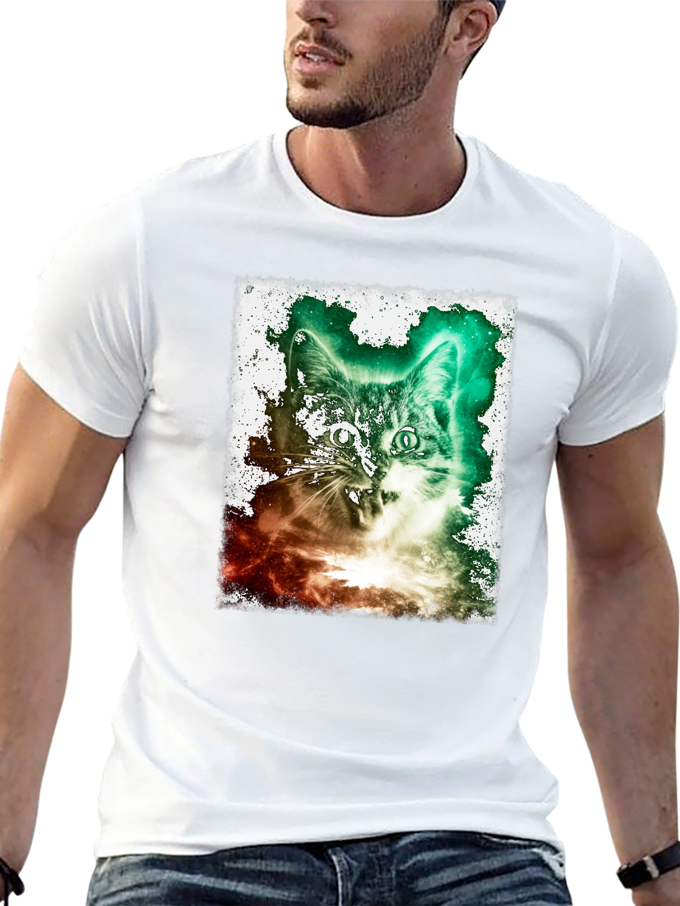 Galaxy Cat Graphic Black T-Shirt