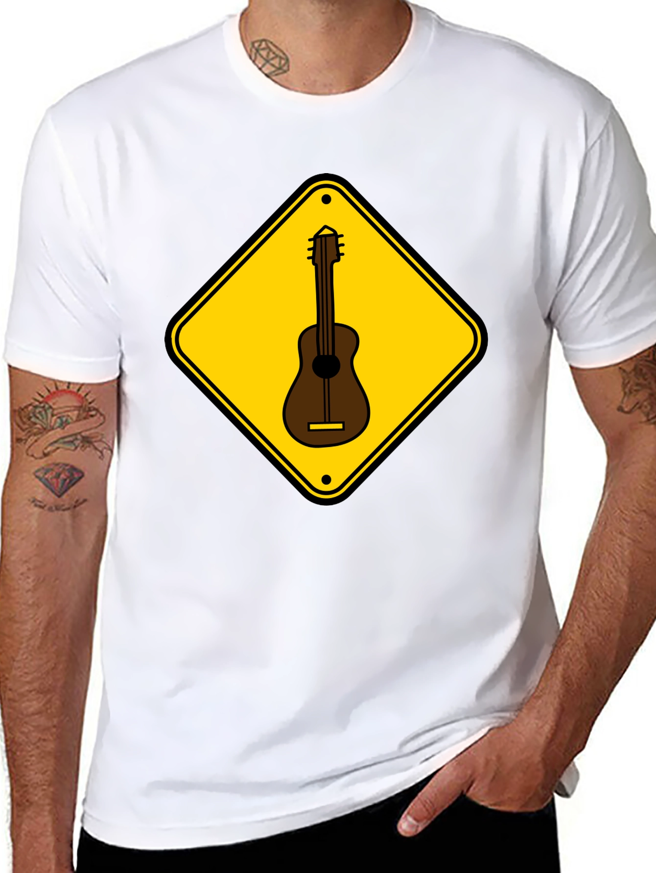 Guitar Crossing Black T-Shirt - Musician Style