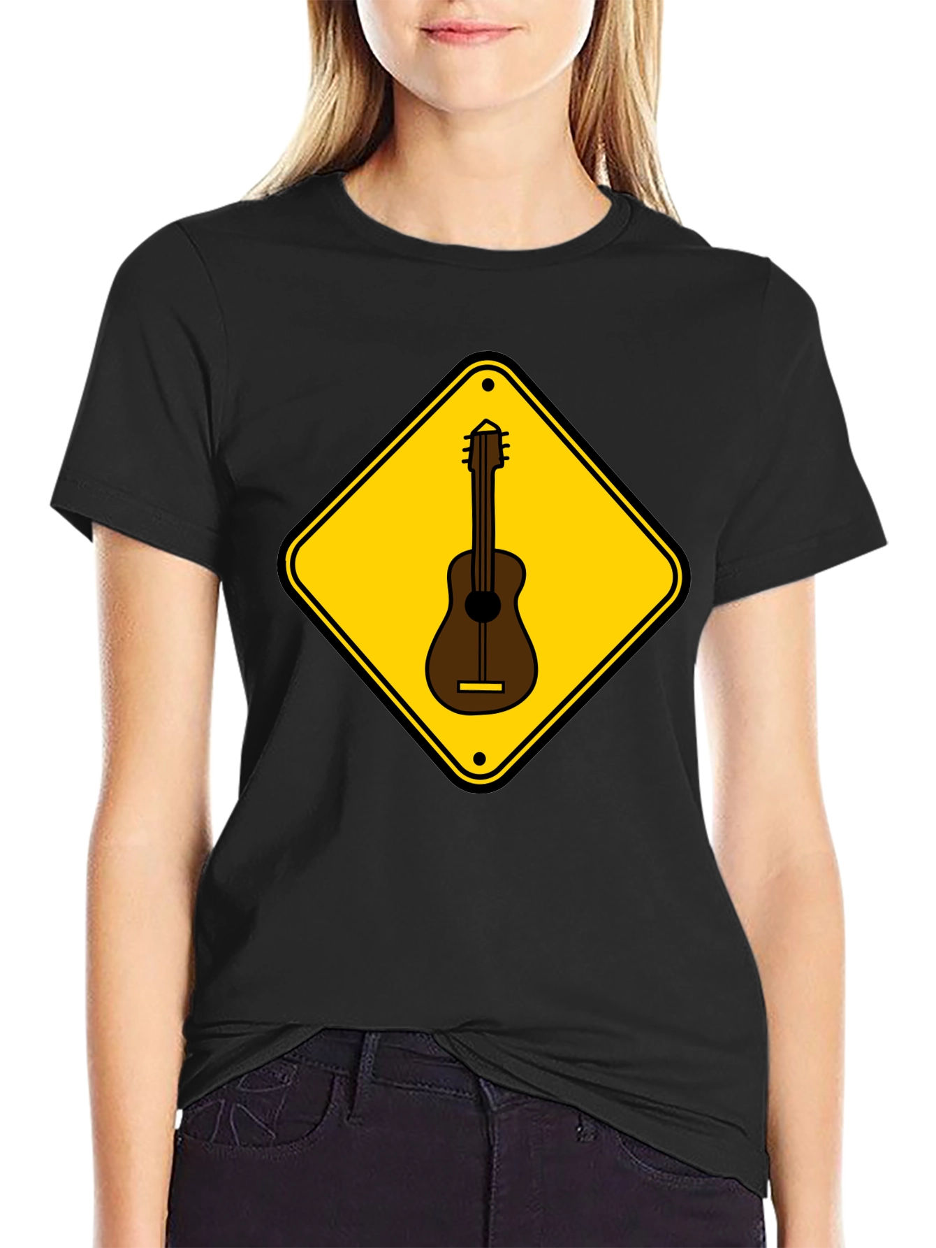 Guitar Crossing Black T-Shirt - Musician Style
