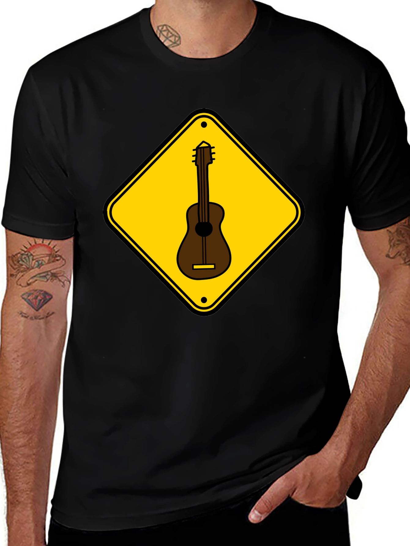 Guitar Crossing Black T-Shirt - Musician Style