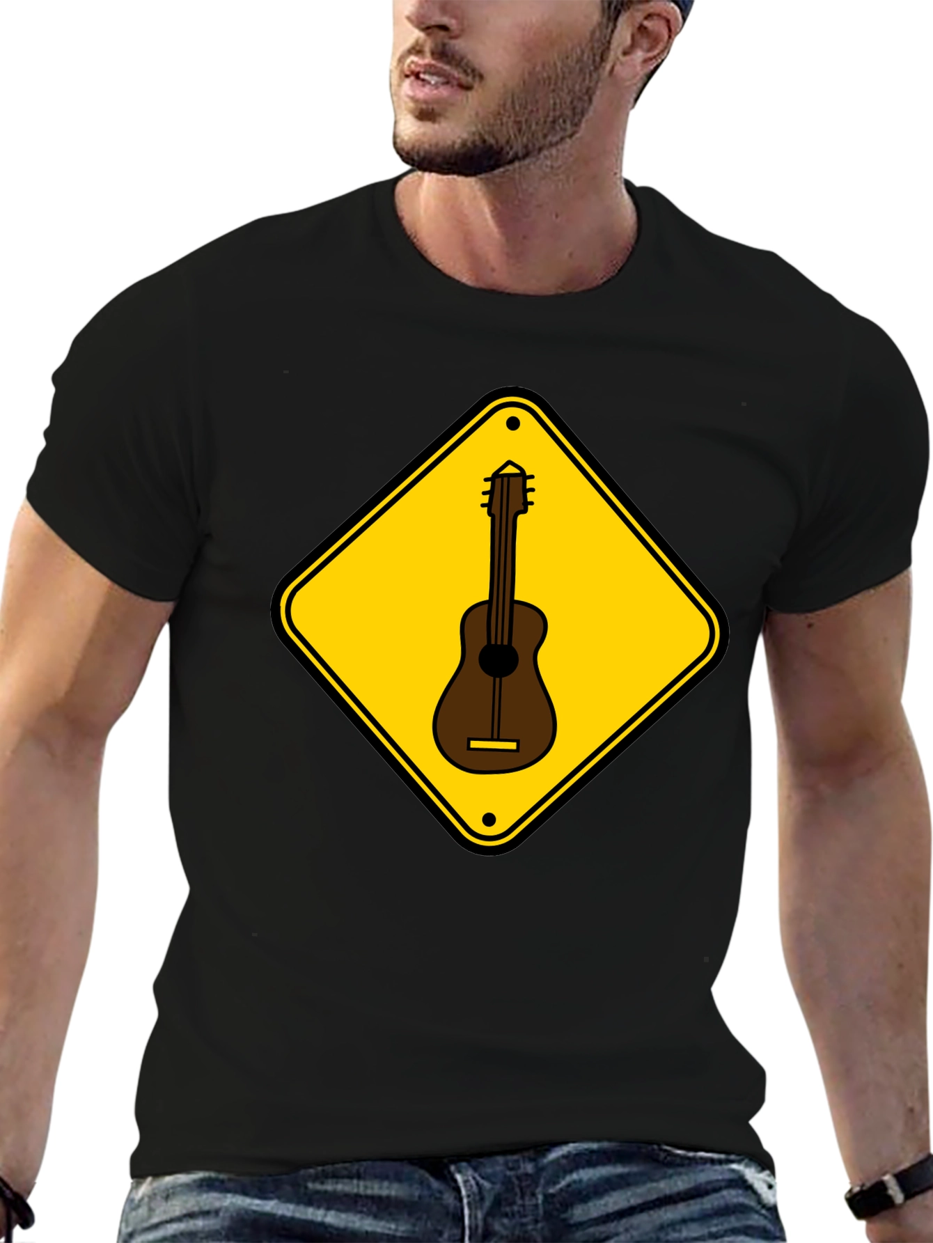 Guitar Crossing Black T-Shirt - Musician Style