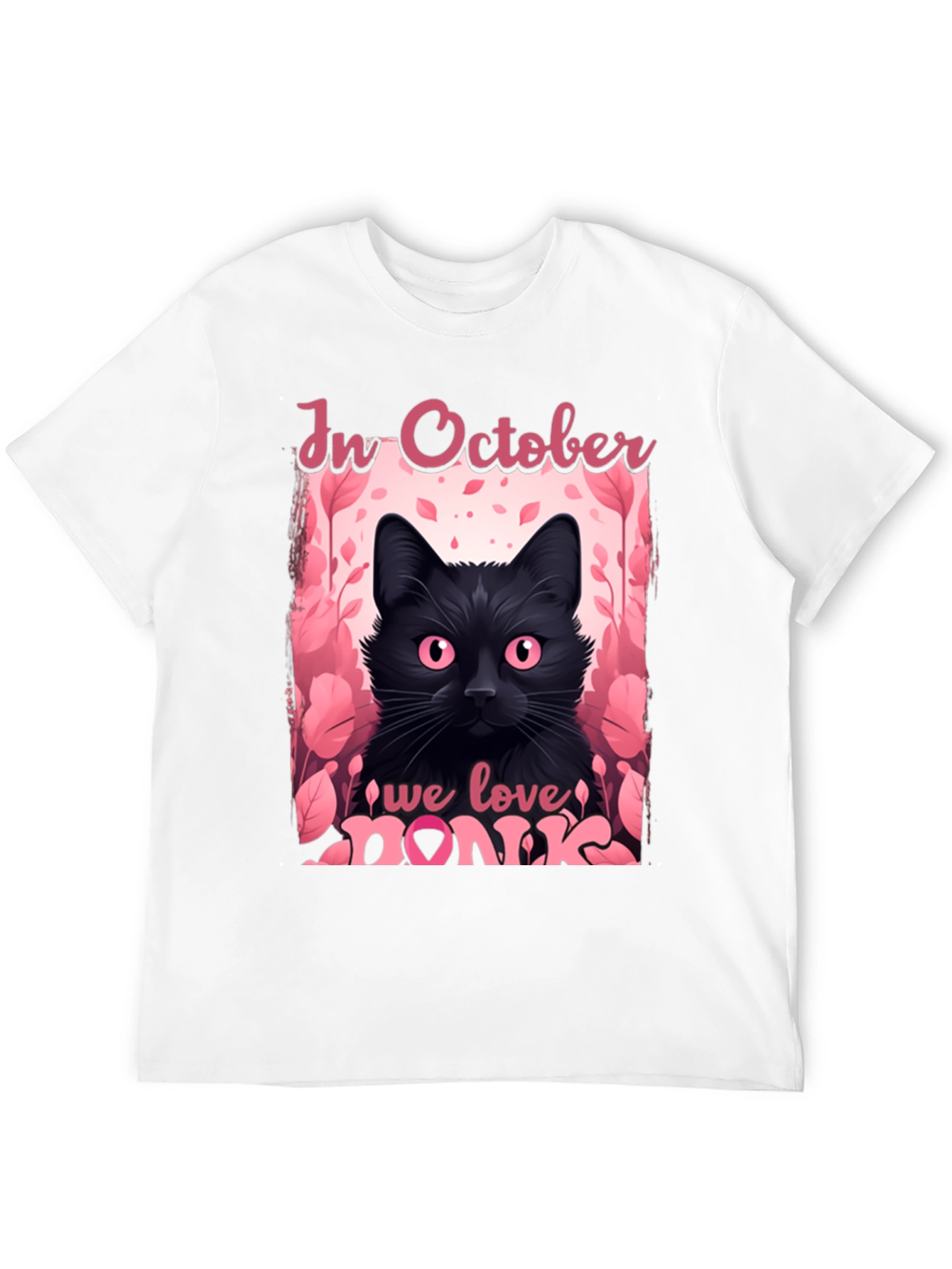 October Breast Cancer Awareness Black Cat T-Shirt