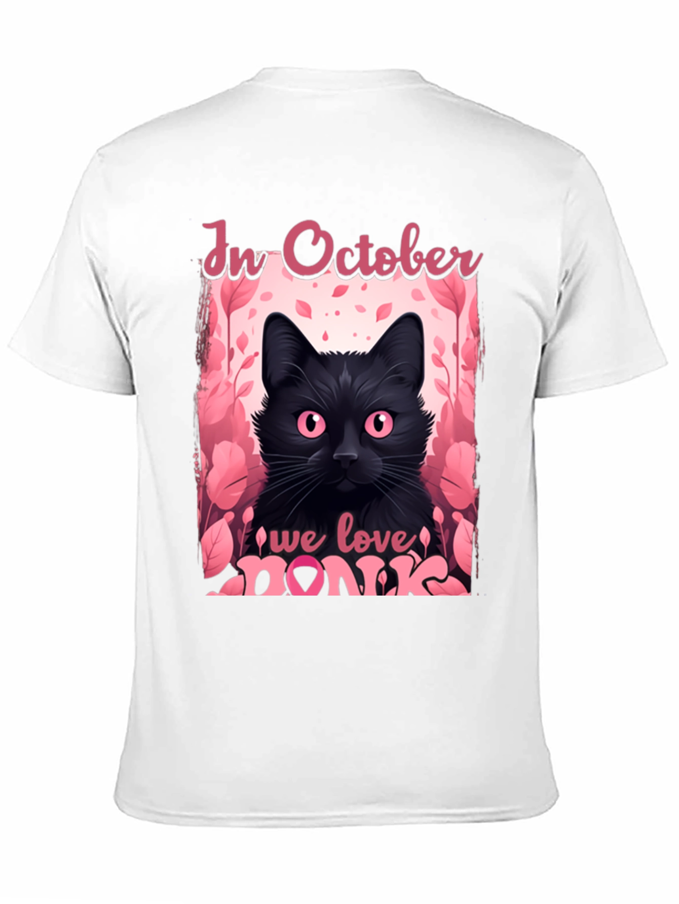 October Breast Cancer Awareness Black Cat T-Shirt