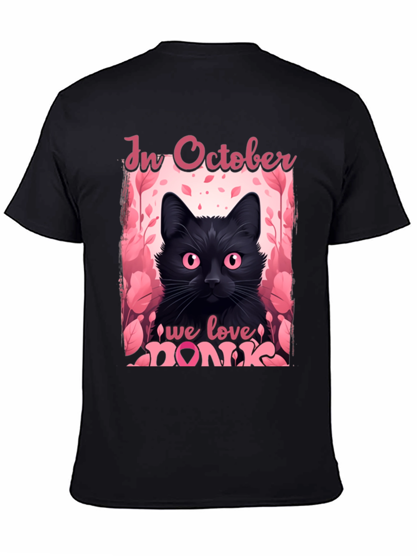 October Breast Cancer Awareness Black Cat T-Shirt