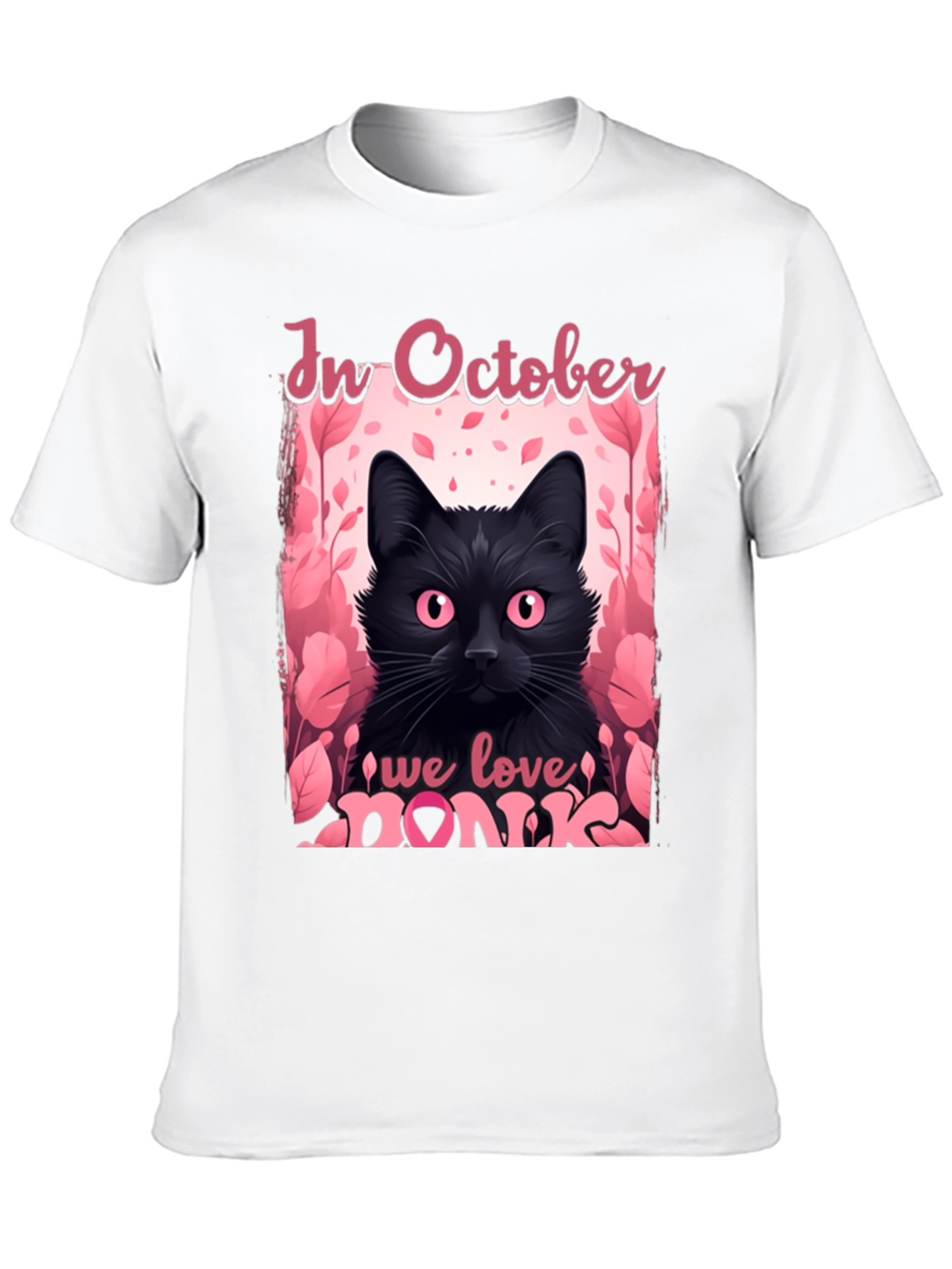 October Breast Cancer Awareness Black Cat T-Shirt