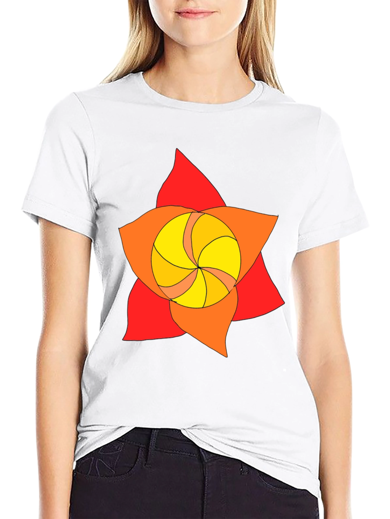 Geometric Flower Graphic Tee - Black
