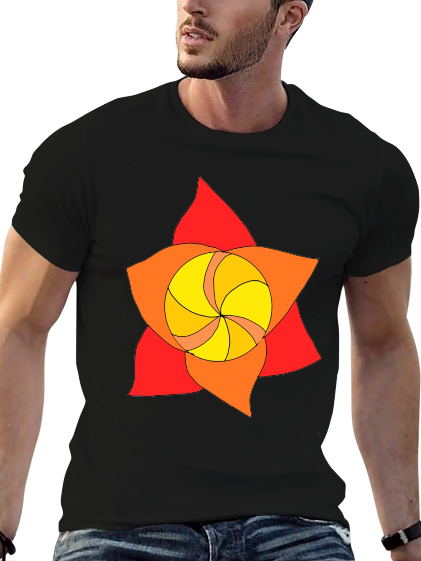 Geometric Flower Graphic Tee - Black