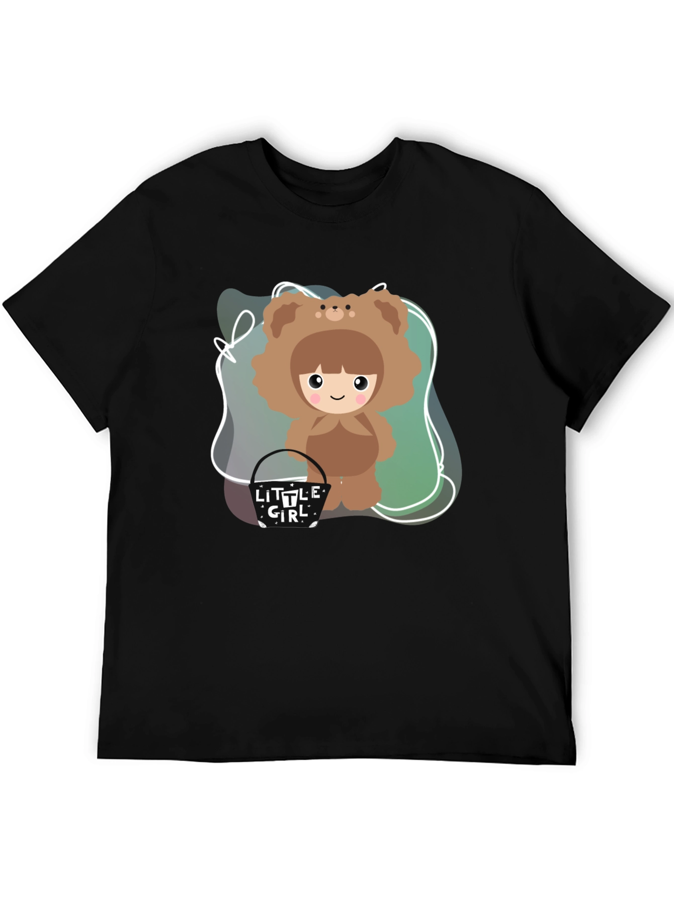 Cute Cartoon Girl Bear Costume Black T-Shirt