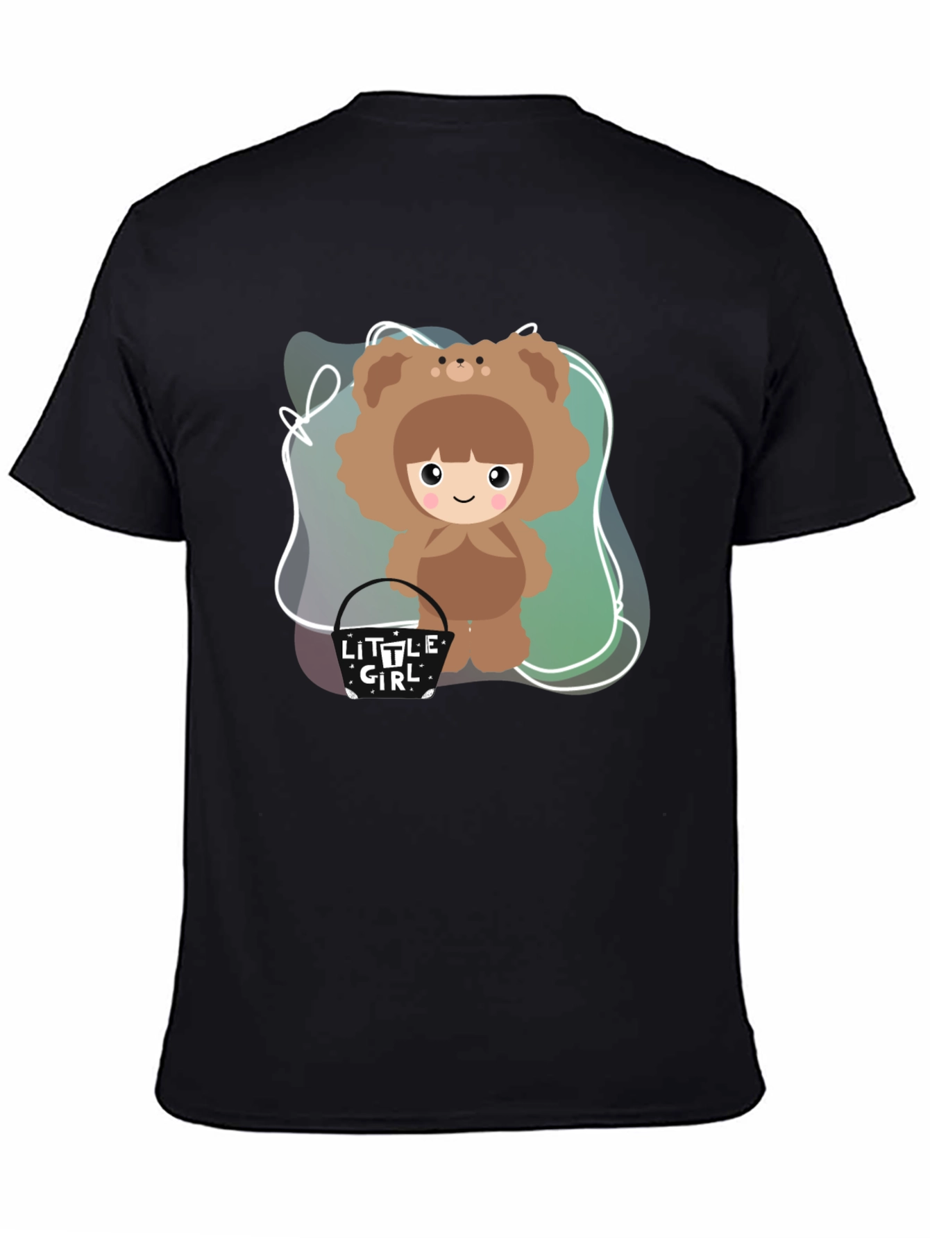 Cute Cartoon Girl Bear Costume Black T-Shirt