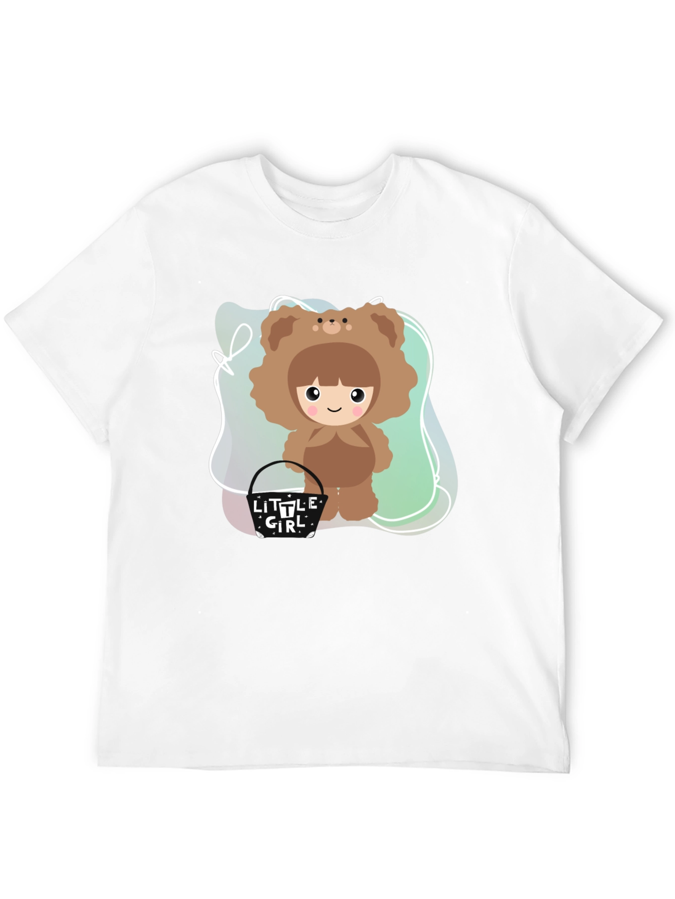 Cute Cartoon Girl Bear Costume Black T-Shirt