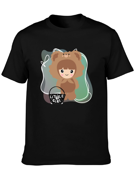 Cute Cartoon Girl Bear Costume Black T-Shirt