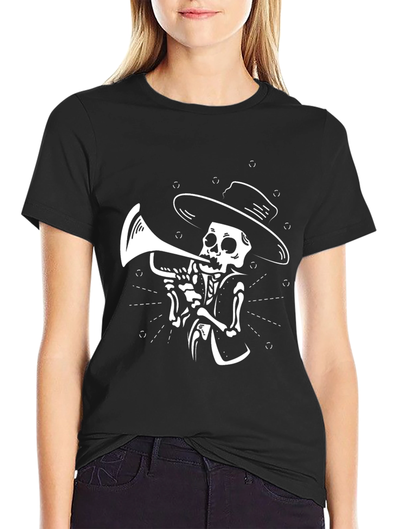 Skeleton Trumpet Player Graphic T-Shirt